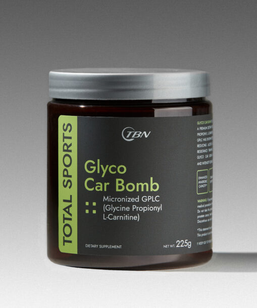 TBN Glyco Car Bomb bottle on grey gradient background